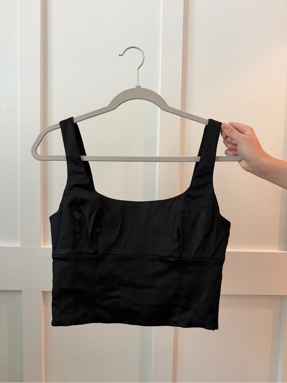 Black Square Neck Crop Tank Top - Women